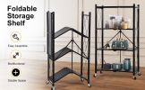 HealSmart 4-Tier Heavy Duty Foldable Metal Rack Storage Shelving Unit with Wheels Moving Easily Organizer Shelves Great for Garage Kitchen Holds up to