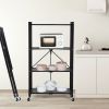 HealSmart 4-Tier Heavy Duty Foldable Metal Rack Storage Shelving Unit with Wheels Moving Easily Organizer Shelves Great for Garage Kitchen Holds up to