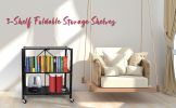 Simple Deluxe 3-Tier Heavy Duty Foldable Metal Rack Storage Shelving Unit with Wheels Moving Easily Organizer Shelves Great for Garage Kitchen Holds u