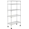 35"W x 14"D x 65"H 5-Tier Metal Wire Shelving Organizer Storage Rack Silver w/4 Wheels