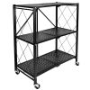 Simple Deluxe 3-Tier Heavy Duty Foldable Metal Rack Storage Shelving Unit with Wheels Moving Easily Organizer Shelves Great for Garage Kitchen Holds u